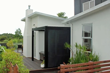 Bask louvre roof custom made to fit this outdoor area outside the kitchen door
